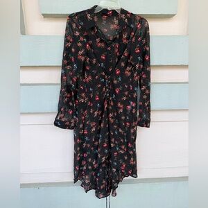 Floral Black Sheer Button-Up Flowy Top